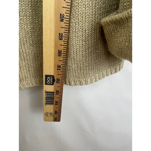 Talbots Women's Medium Metallic Gold Wool Blend Long Sleeve Open Front Cardigan - Picture 4 of 6